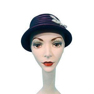 Vintage 1950s Bucket Hat Purple Stripe Floral Hat
